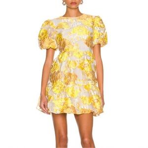 Yellow Floral Puff Sleeve Dress